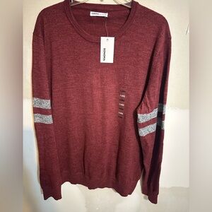Sonoma Men's Burgundy Crewneck Sweater with Gray Stripes